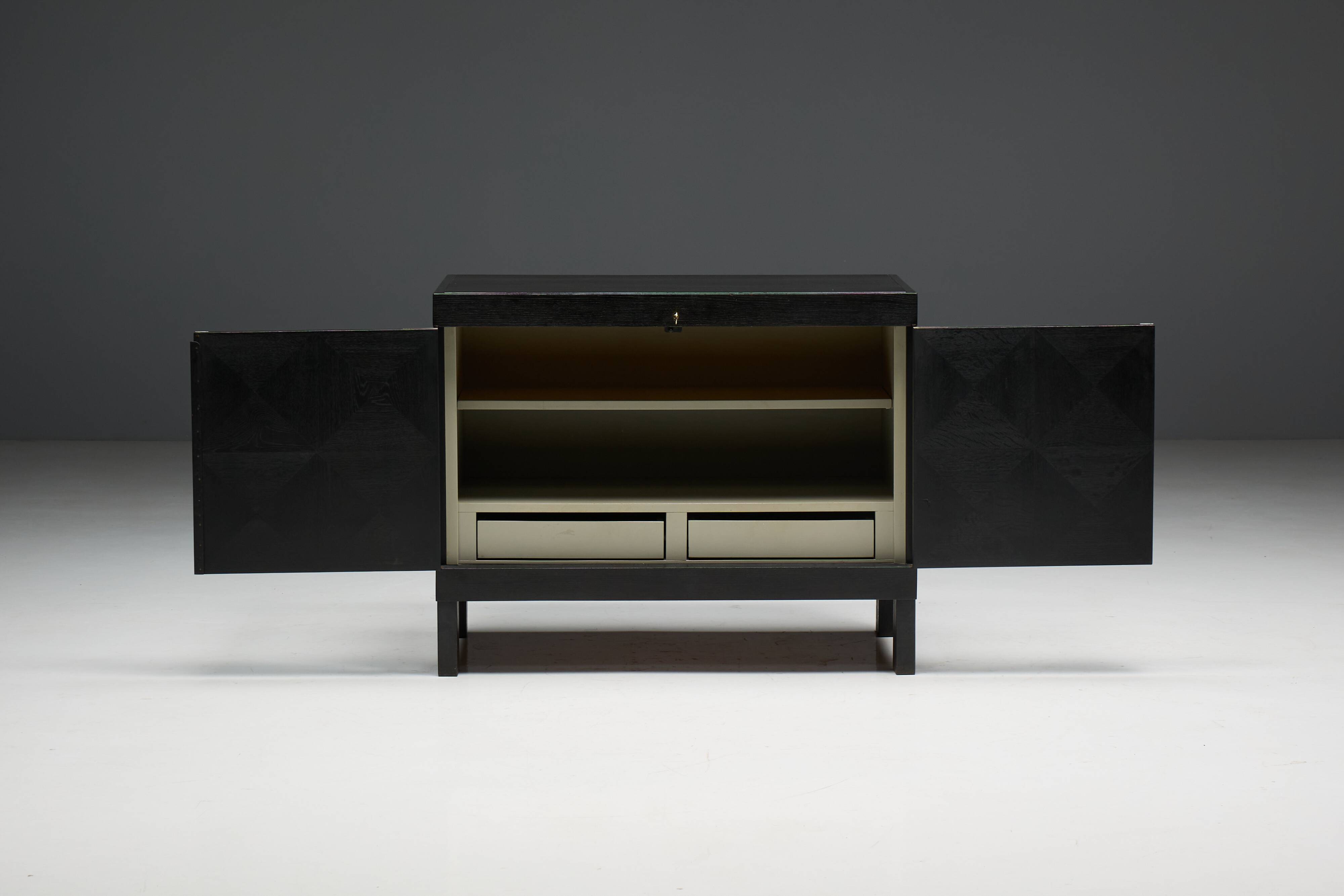 Brutalist De Coene Cabinet in Stained Oak, Belgium, 1970s
