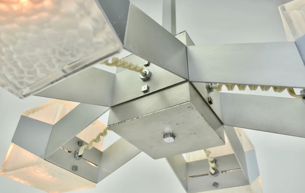 1970s Cubist Chandelier Chrome Glass Mid Century Modern