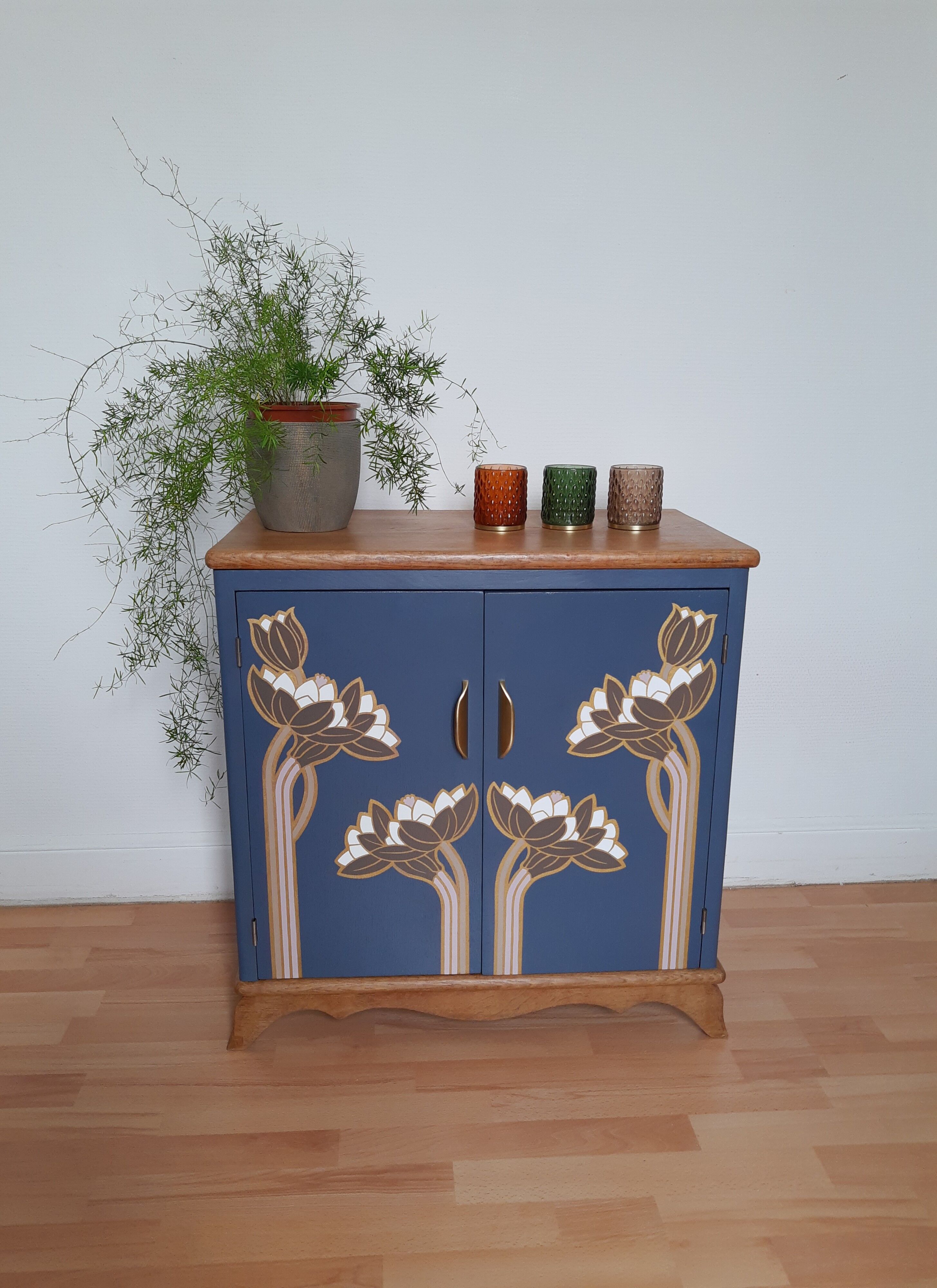 Meuble de machine a coudre en chêne vintage relooké