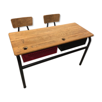 Bureau écolier bois, noir et rouge