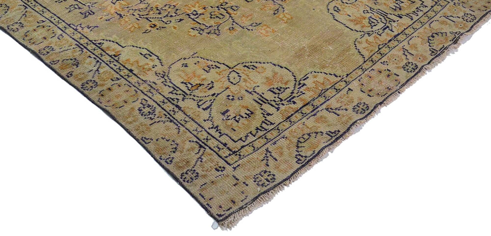 Vintage Turkish Floral Medallion Rug Beige 290 x 164 cm