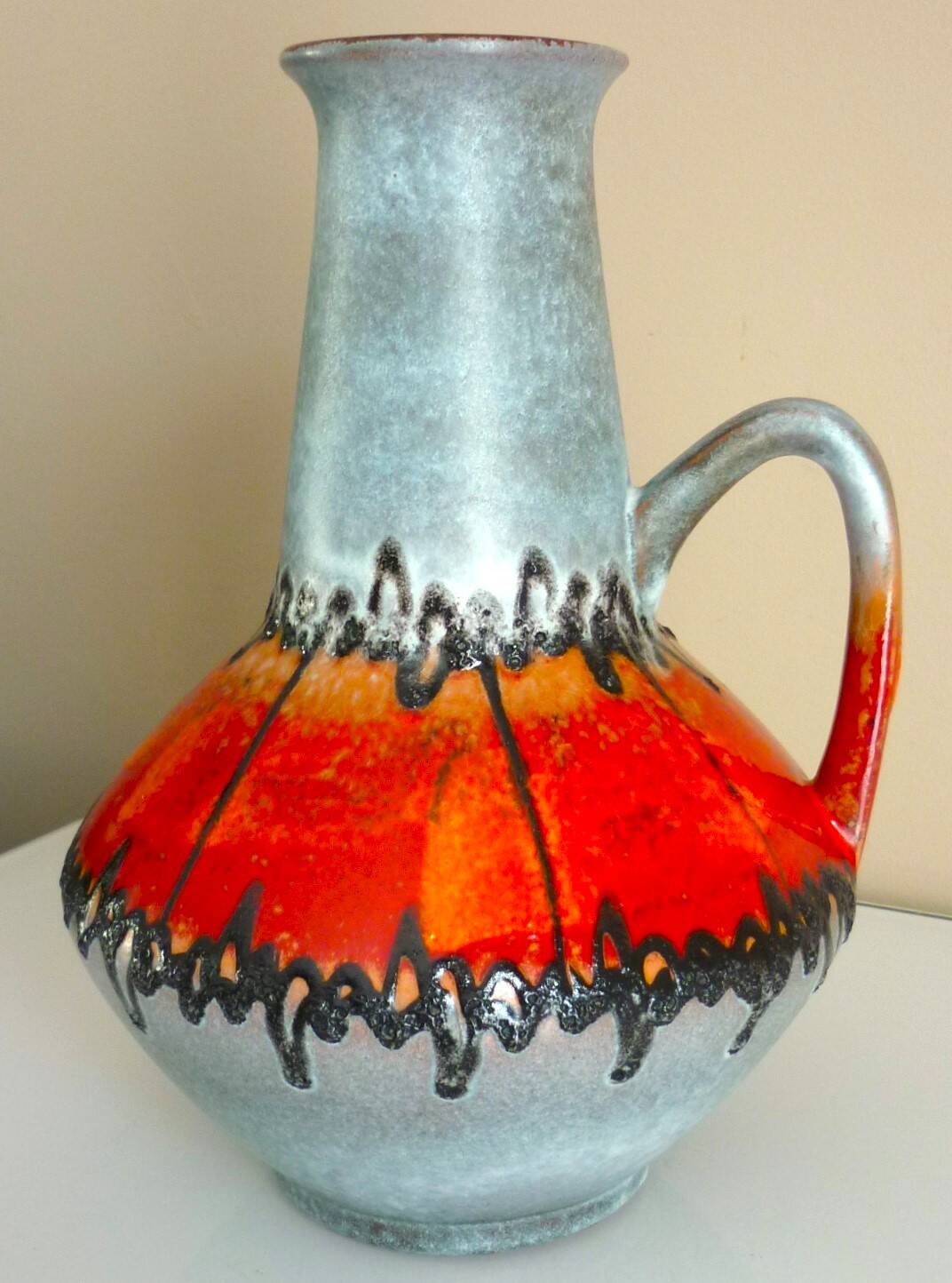 Enameled ceramic pitcher vase, Carstens West Germany, 60s/70s design