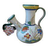 Pitcher carafe chevrette in terracotta enamelled with flowers italian crafts numbered