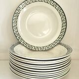 Set of 12 green patterned soup plates, Badonviller earthenware