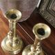Pair brass candle holders with pusher