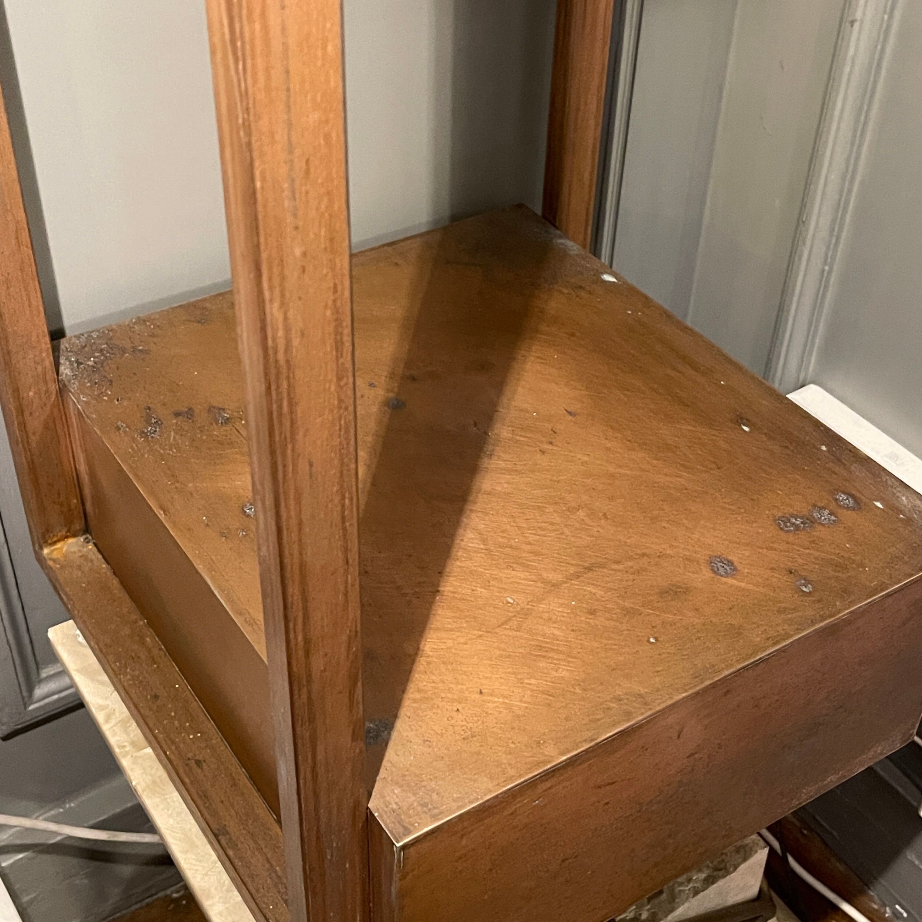 Vintage illuminated column shelf, copper steel, brutalist industrial design, ca 1970