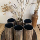 Six terracotta glasses, matt and glazed