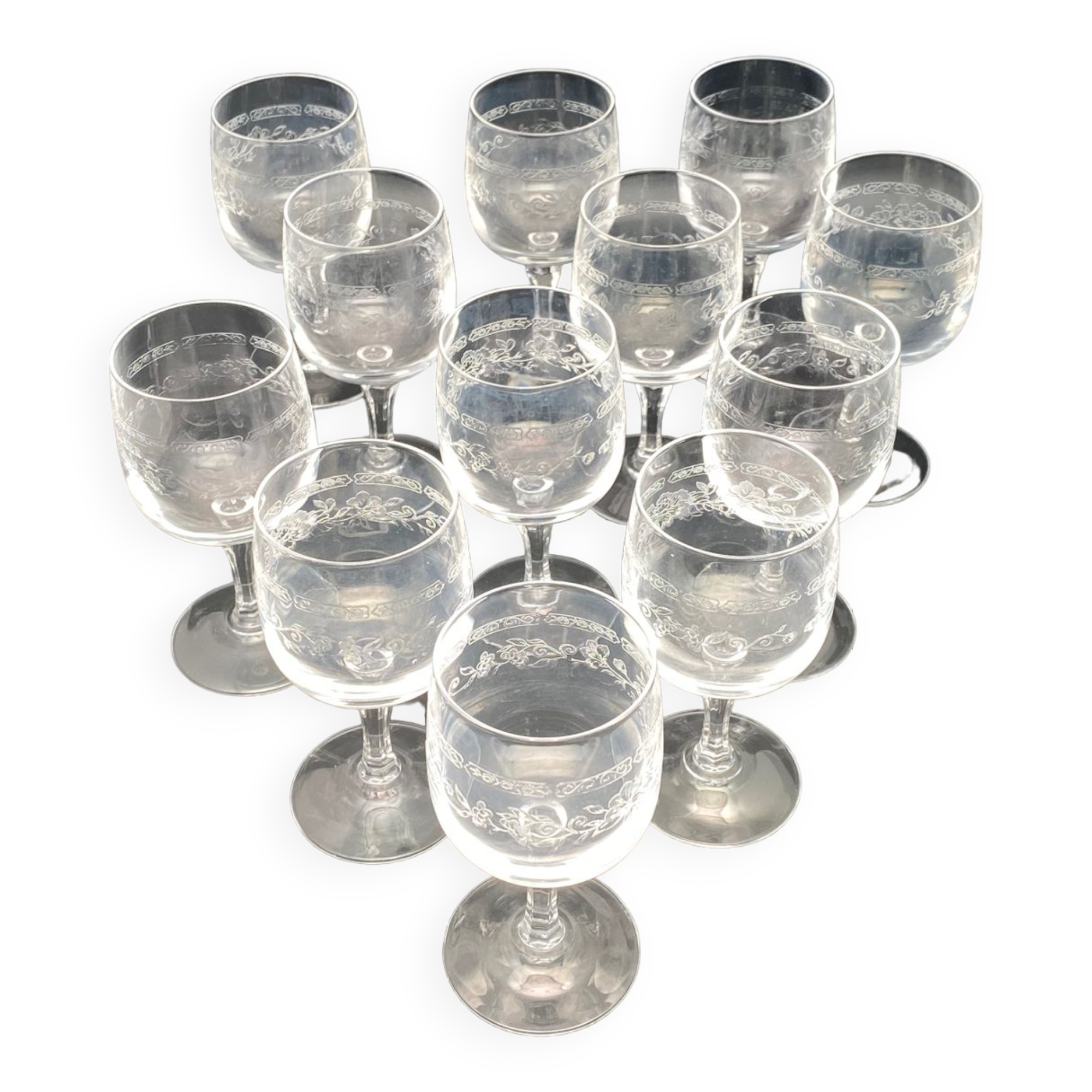 Aperitif or digestive stemmed glass in worked glass