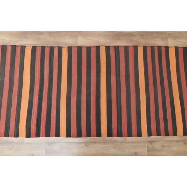 1970s Vintage Turkish Handmade Wool Cotton Red Orange Kilim Rug 93x323