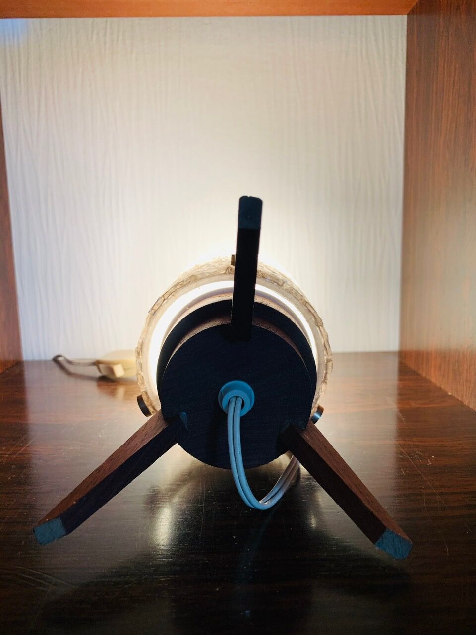 Scandinavian style tripod table lamp in teak by Arlus circa 50's/ 60