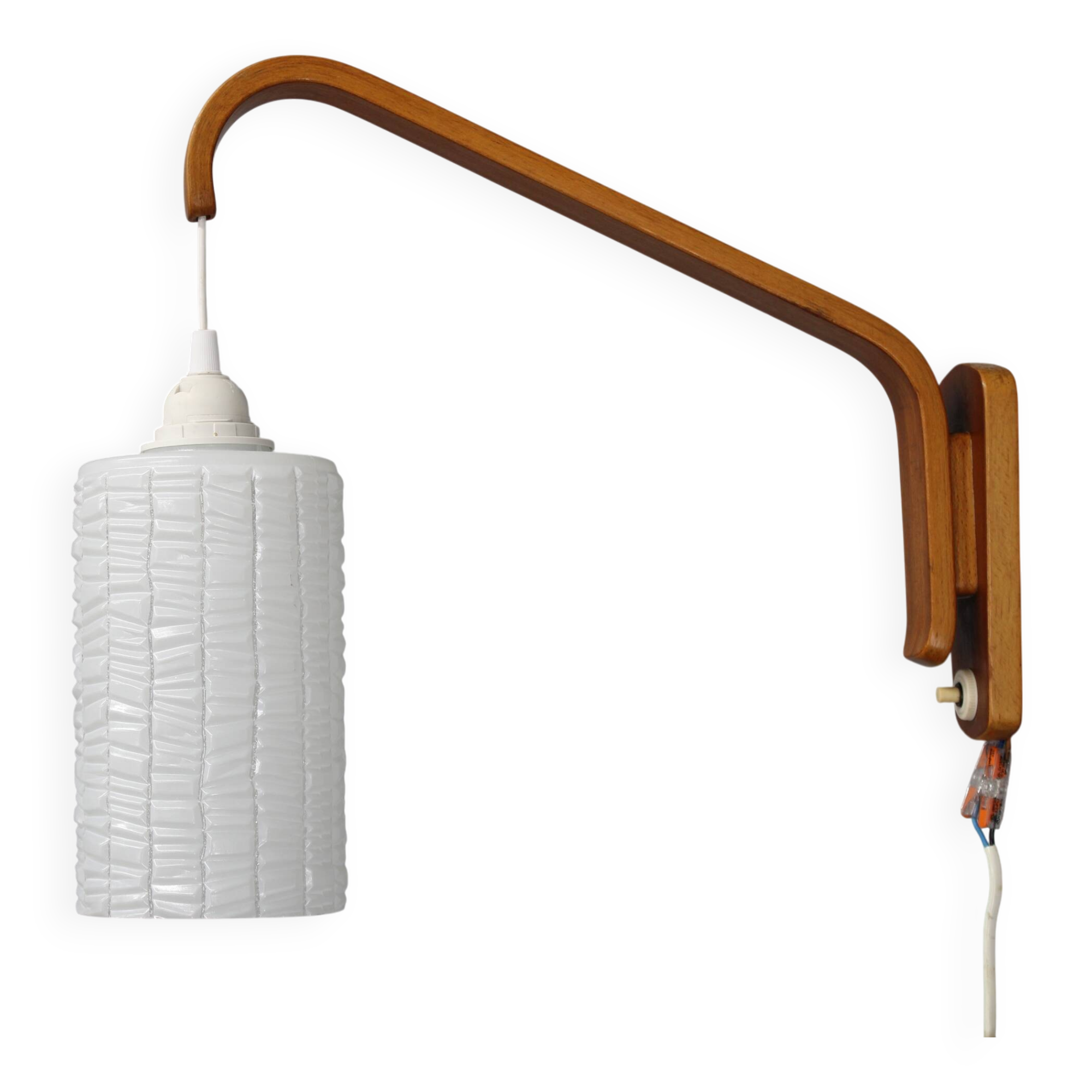 1960s Wooden Wall Lamp with Glass Shade, Czechoslovakia