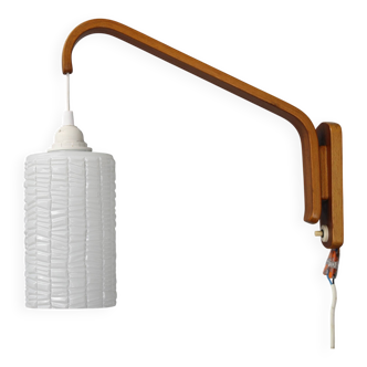 1960s Wooden Wall Lamp with Glass Shade, Czechoslovakia