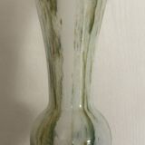 Vase in white opaline blown glass and green, yellow, blue polychrome shades