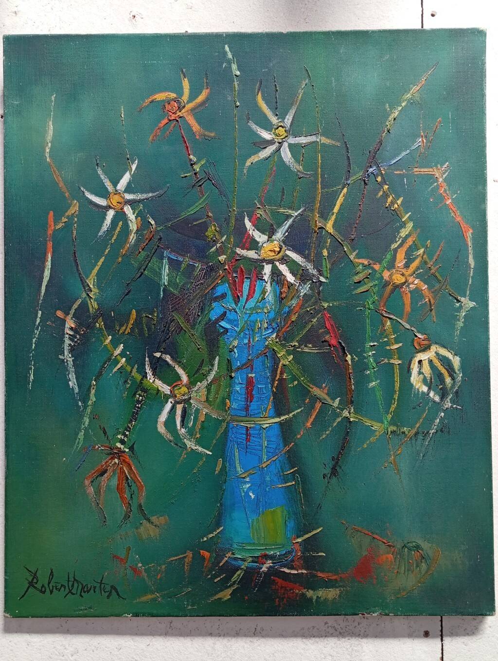 Painting on canvas by Robert Martin, "Flowers", 1975