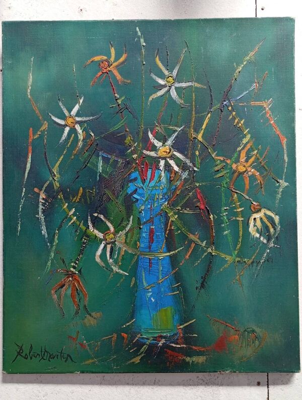 Peinture sur toile de Robert Martin, ''Fleurs'', 1975