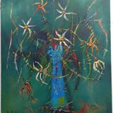 Peinture sur toile de Robert Martin, "Fleurs", 1975