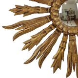 Old Wooden Sun Mirror Sunburst Mirror Gold Fifties 70cm