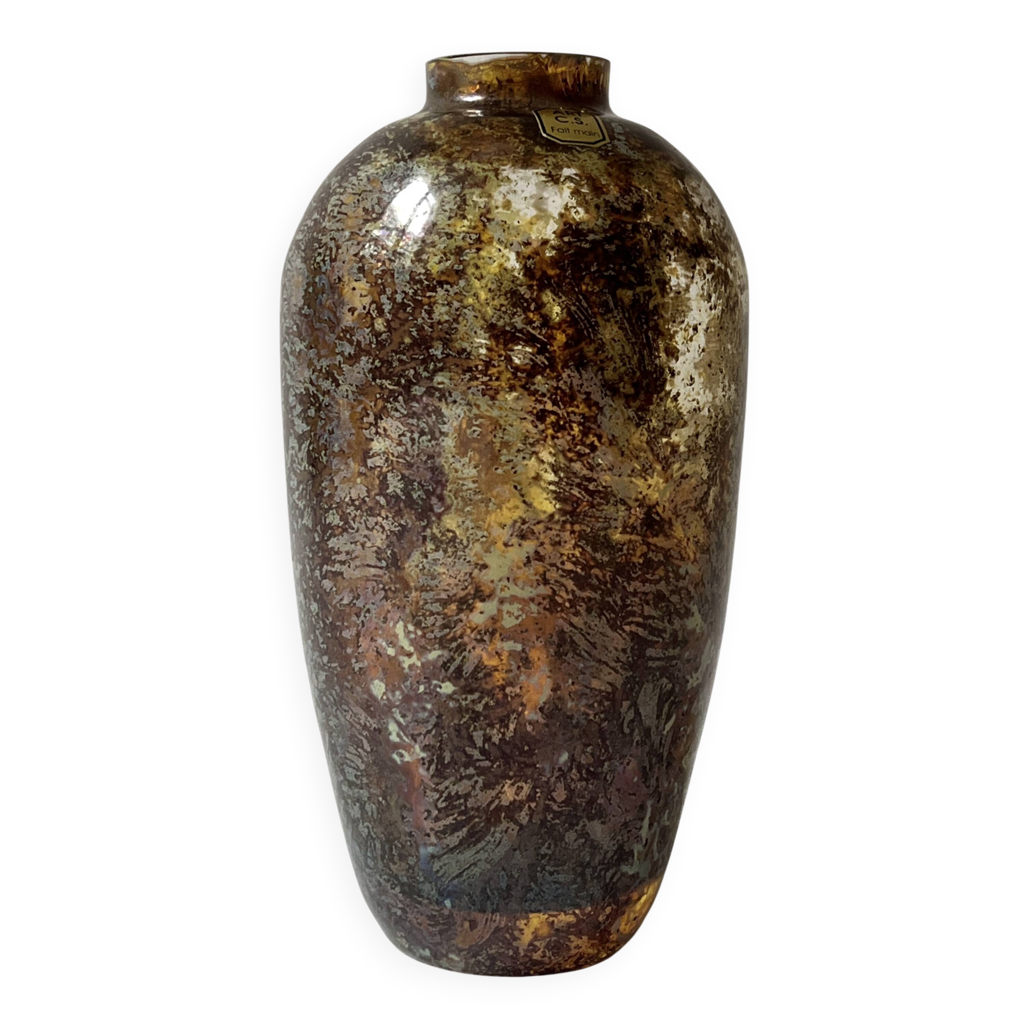 Unique piece 'art cs' handmade - glass vase, circa 1970