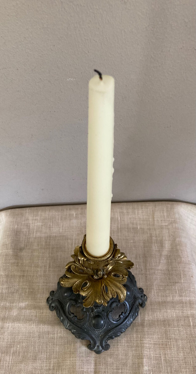 Louis XV candlestick in solid bronze openwork pewter base early twentieth century