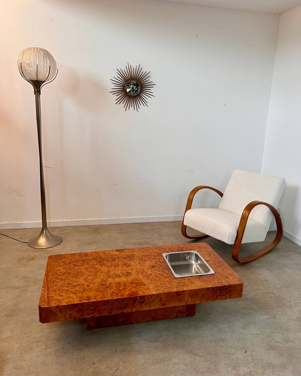 Italian design elm burl coffee table from the 70s Roche Bobois