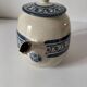 Théière artisanale grès beige moucheté et décor bleu
