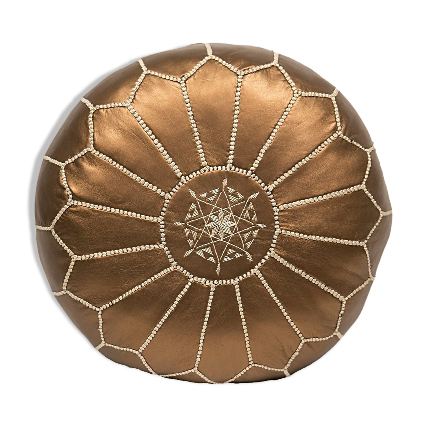 Bronze leather Pouf - handmade Morocco D 53cm x H 32cm