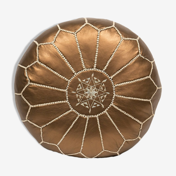 Bronze leather Pouf - handmade Morocco D 53cm x H 32cm