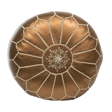Bronze leather Pouf - handmade Morocco D 53cm x H 32cm