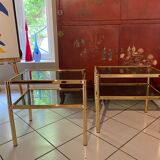 Pair of tables gilded chrome and smoked glass