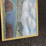 Painting Animated landscape at the lake – Signed oil