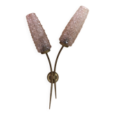 Old Double Brass Wall Lamp + Vintage Molded Glass Tulips