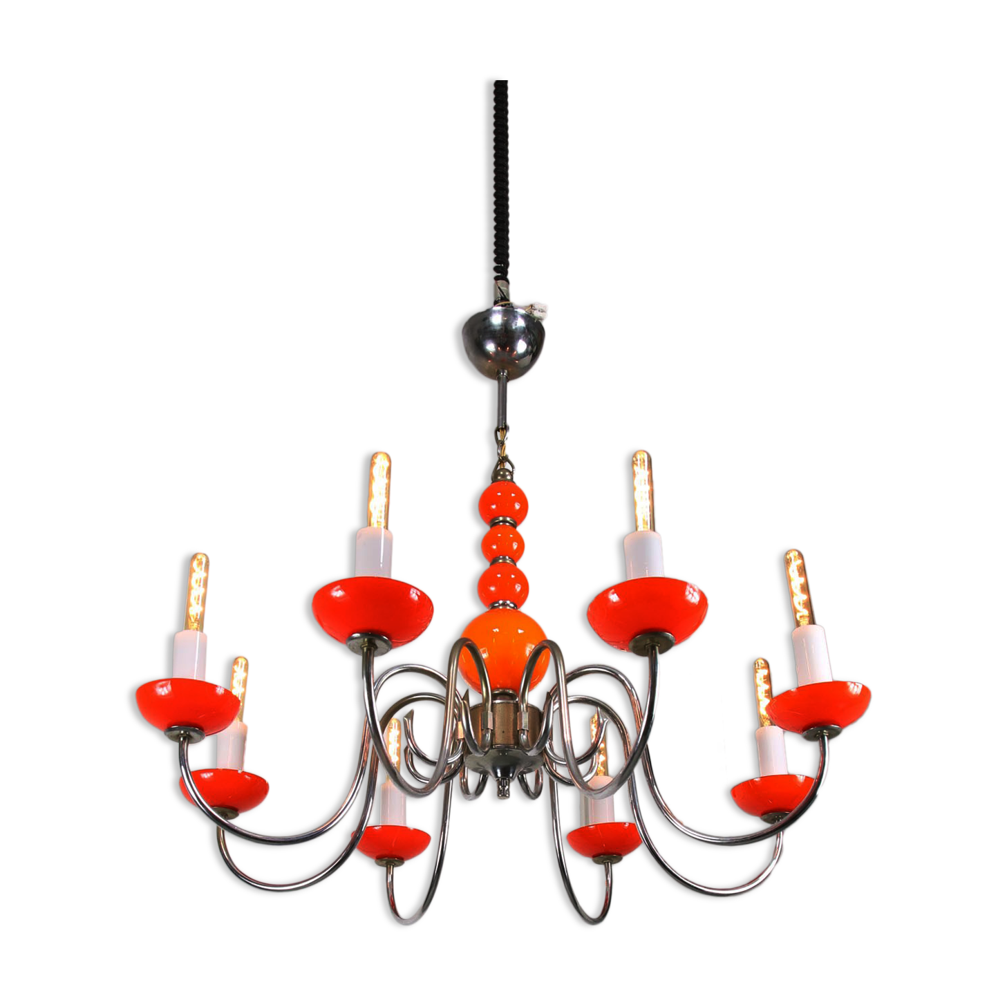 Lustre vintage orange Murano glass 8 bras