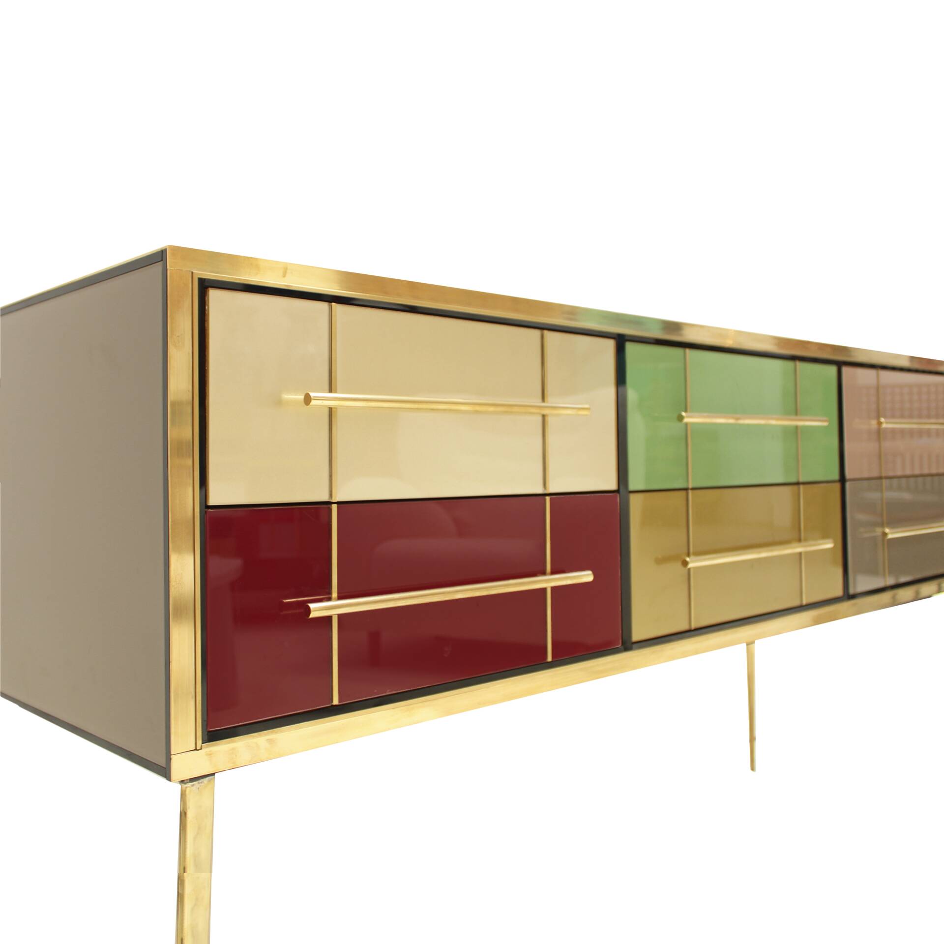 Mid-Century Modern Solid Wood and Colored Glass Italian Sideboard