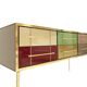 Mid-Century Modern Solid Wood and Colored Glass Italian Sideboard