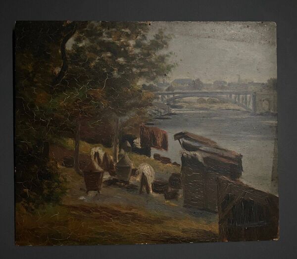 Huile sur carton début XXe représentant Nantes ou Paris