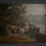 Huile sur carton début XXe représentant Nantes ou Paris