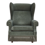 1970s, Danish wingback armchair, original condition, furniture velour, beech wood.