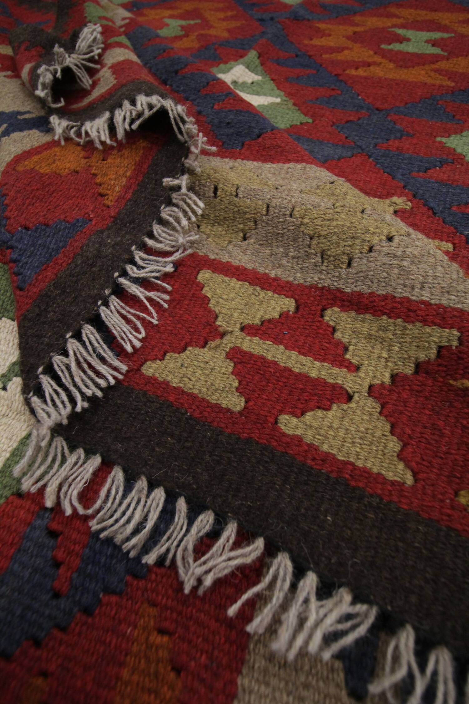 Burgundy Wool Kilim Rug, Large Afghan Tribal Flatweave 304x200cm