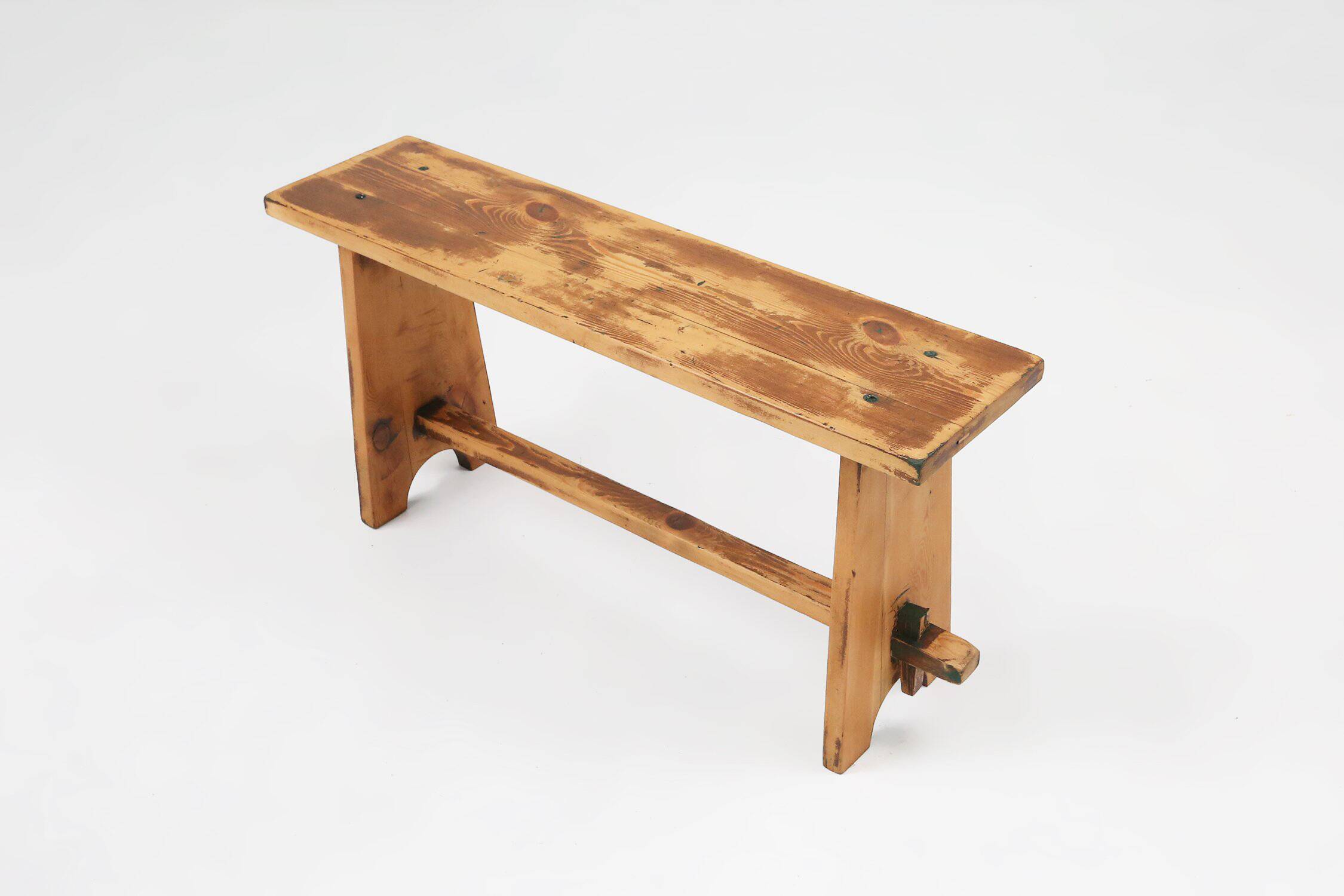 Mid-Century Rustic Wooden Bench, France, 1900s