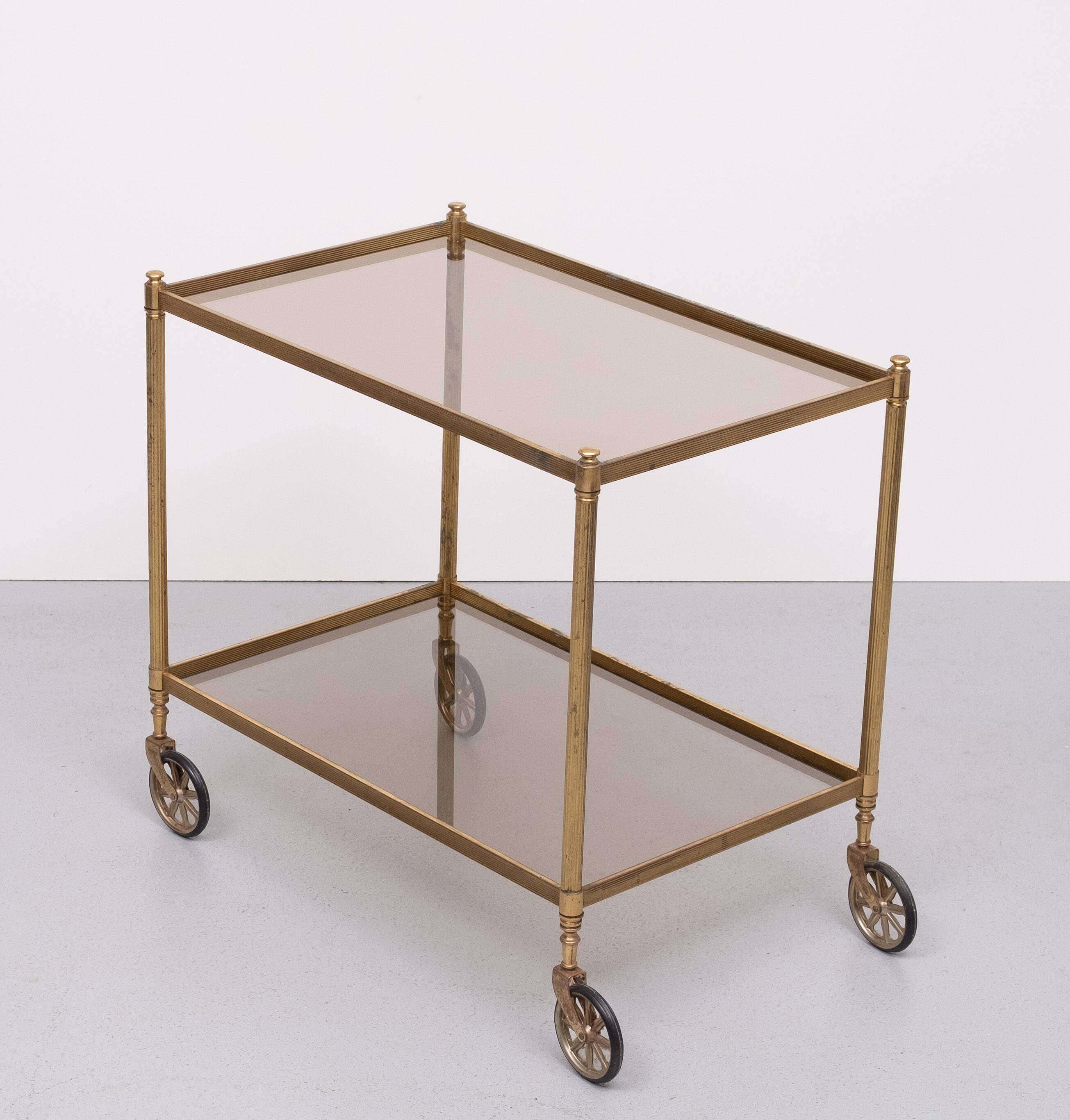 Hollywood Regency Brass Serving Trolley 1970s