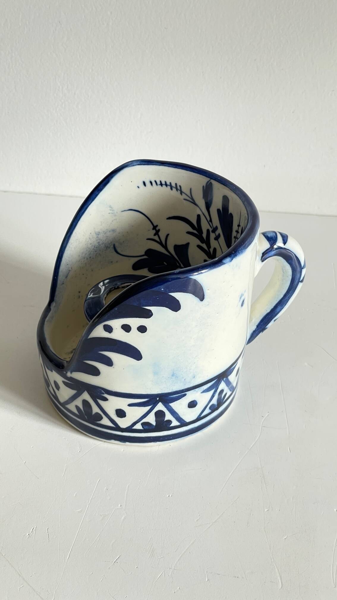 Blue ceramic hand candle holder vintage craft