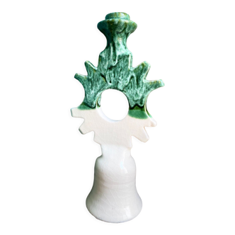 Sun candle holder in white and green glazed terracotta