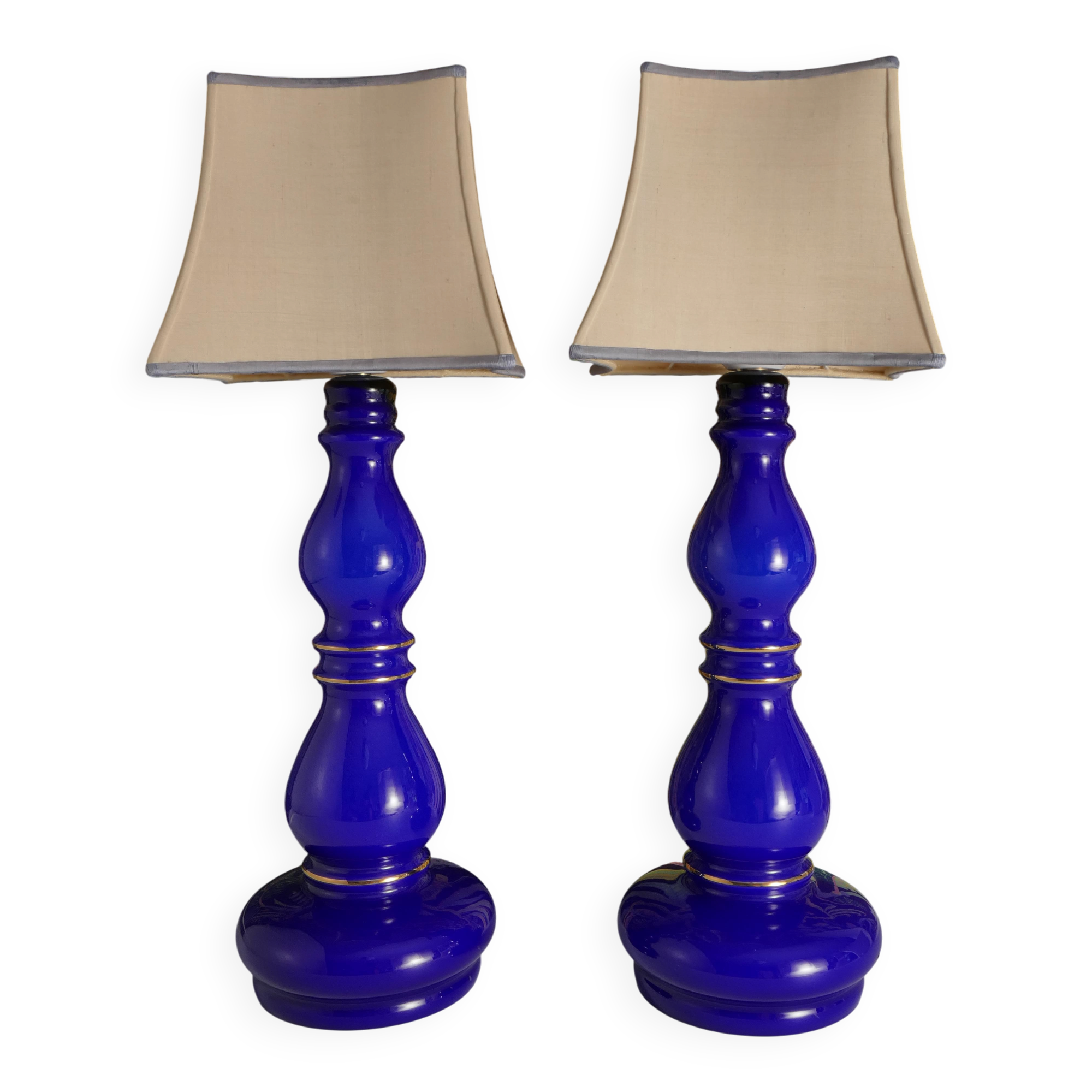 Baluster-shaped Cobalt Blue Glass Table Lamps, Rosdala Glassworks 1960, Set of 2
