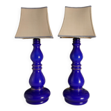 Baluster-shaped Cobalt Blue Glass Table Lamps, Rosdala Glassworks 1960, Set of 2