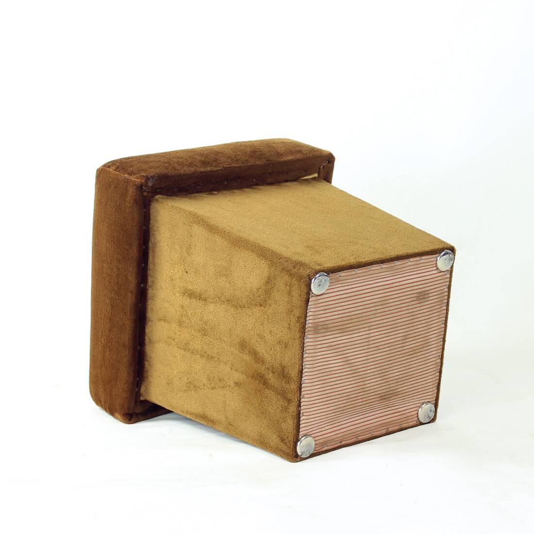 Tabouret vintage en velours marron, Tchécoslovaquie 1960