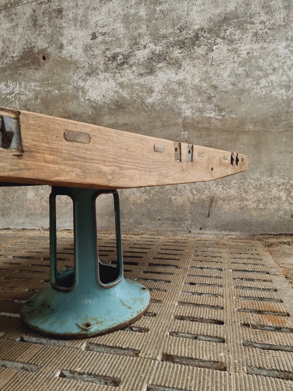 Antique dining table XXL on industrial machine leg