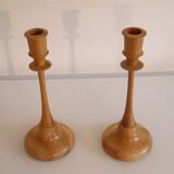 Pair of vintage wooden candle holders 1970