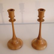 Paire de bougeoirs vintage en bois 1970