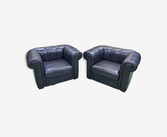 Paire de fauteuils anglais en cuir des années 1980