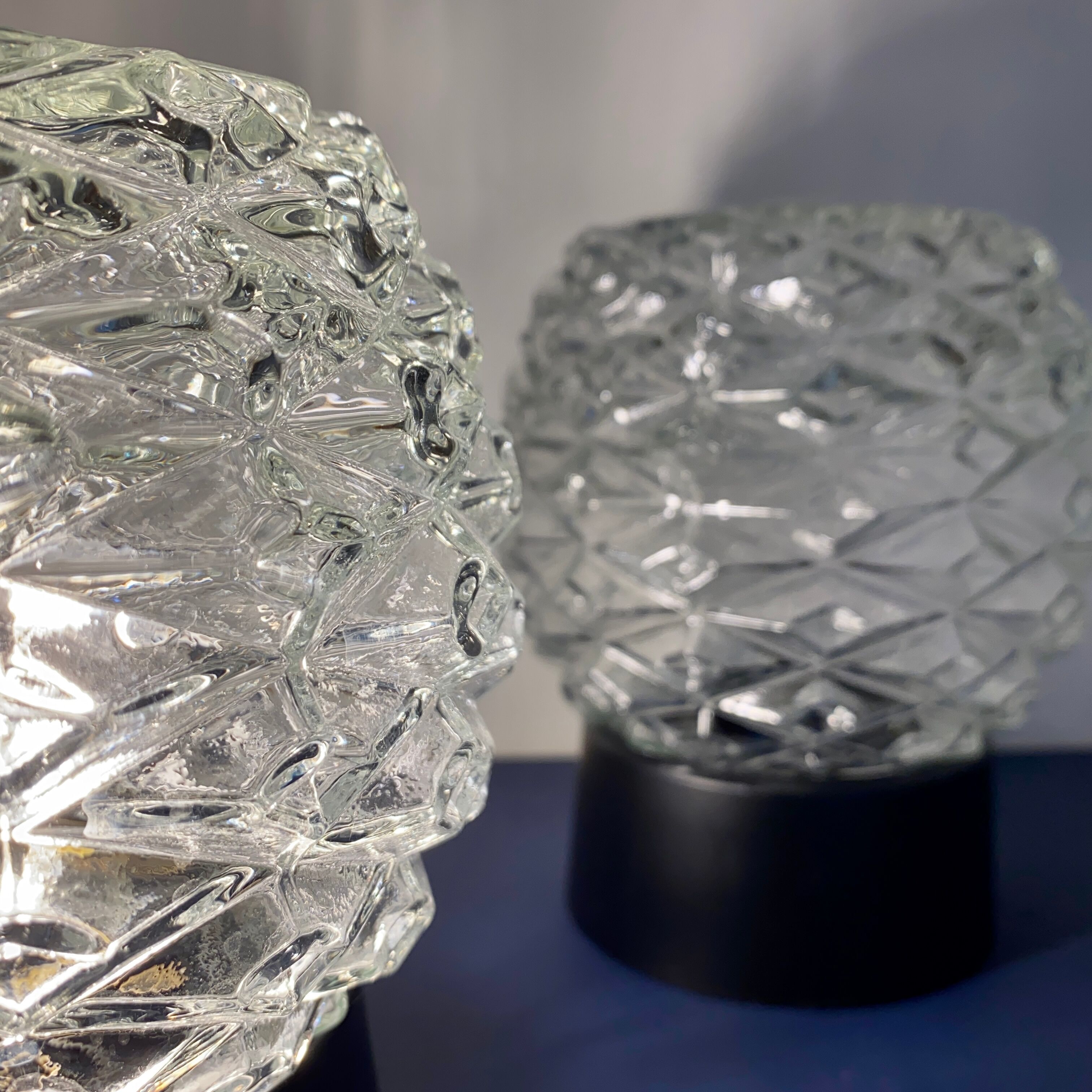 Pair of vintage wall lamps in molded glass and thermoplastic